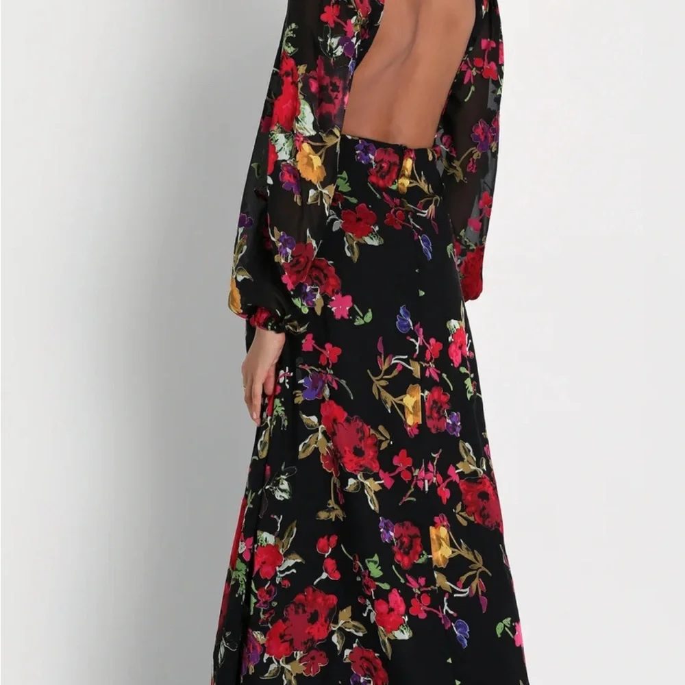 Lulu's Black Floral Long Sleeve Maxi Dress - Picture 2 of 3